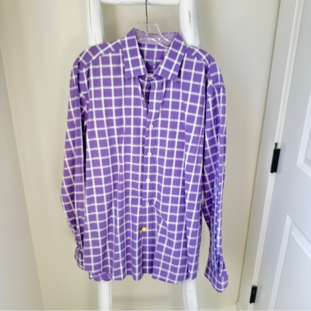 Bugatchi Men’s Purple Grid Pattern Long Sleeve Dress Shirt SZ XL - Picture 2 of 13